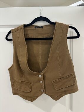 Brown Utility Vest with Button Front